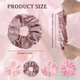 4 Pcs Large Size Solid Scrunchies, 4.3 Inch Satin Silk Hair Scrunchies, Light Pink Elastic Hair Ties for Women and Girls, Hair Accessories for Different Hairstyles and Occasions