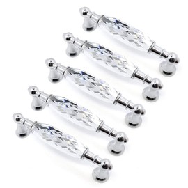 Crystal Drawer Pulls Handles 3.75'' Hole to Hole Clear Glass Cabinet Knobs Pulls Dresser Knob Chrome Metal Silver Modern Cupboard Kitchen Bathroom Knobs (5, 5.0" Hole to Hole)