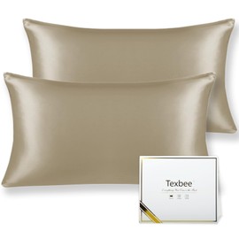 Texbee Silk Pillowcase 40 x 80 cm for Hair and Skin Pack of 2 Both Sides 22 Momme Natural Pillowcase Silk with Hidden Zip Soft Breathable Smooth Standard Size Taupe