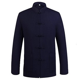 ZooBoo Chinese Tang Suit for Men Kung Fu Clothing Tops Martial Art Cotton Shirt(Navy Blue, XL)