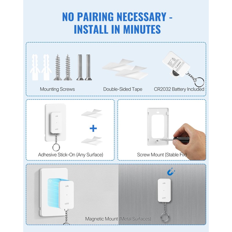 Remote Control Outlet, WILAWELS Wireless Light Switch with Magnetic Base,