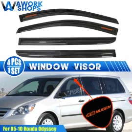 aworkshops Fits 05-10 Honda Odyssey Window Visors Shade Rain Guard Vent w/ Orange Mugen