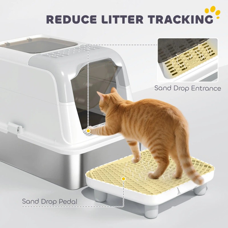 Extra Large Stainless Steel Cat Litter Box with Enclosure Scoop