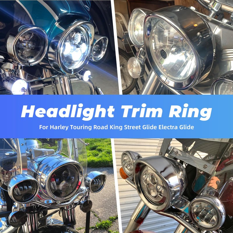 Motorcycle Frenched Lights Ring Kit, 7" Headlight Visor Trim Ring