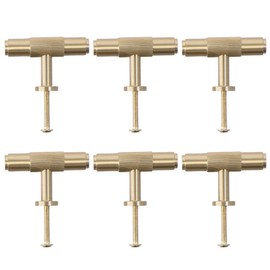 iuniq 6 Pack Brushed Gold Drawer Knobs,Cabinet Pulls T Bar Handles Brass Single Hole Handle 2 Inch Furniture Hardware for Kitchen Drawer Dresser