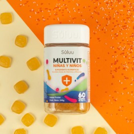 Súluu Multivitaminico Niños | Gomitas | Sistema Inmunológico Fuerte | Protección | Vitaminas Para Niños Inositol, Calcio, Magnesio, Yodo, Zinc, Vitaminas B12, B3, B3, B5, B6, B9, C, A, E. Sin Gluten