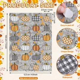 Hotop 480 Pcs Pumpkin Stickers for Kids Fall Thanksgiving Autumn Stickers Farmhouse Rustic Pumpkin Stickers Buffalo Plaid