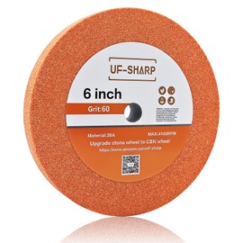UF-SHARP 6 inch Bench Grinder Wheels, 1" Wide, 1/2" Arbor, 60 Grit Aluminum Oxide Grinding Wheel for HSS and Carbon Steel Tools (60 Grit)