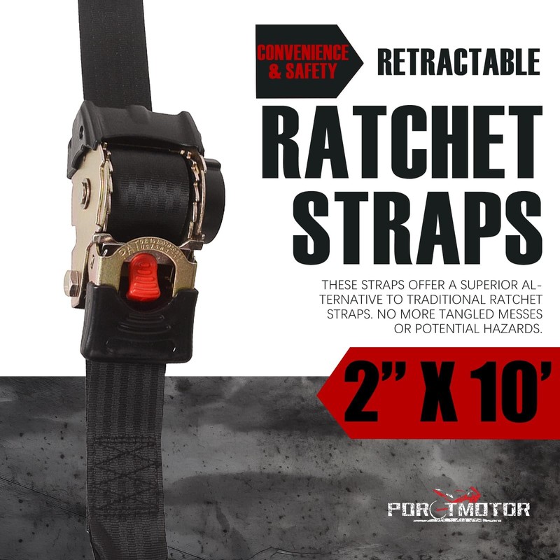 Porotmotor 4 Pack Retractable Ratchet Straps (2" × 10'), 3000LBS