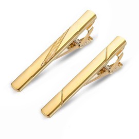 Ryaupy 2 Pieces Gold Patterned Men's Tie Clips - Classic Copper Metal Tie Clips for Men - for Valentine's Day, Wedding, Business, Bar and Daily Life