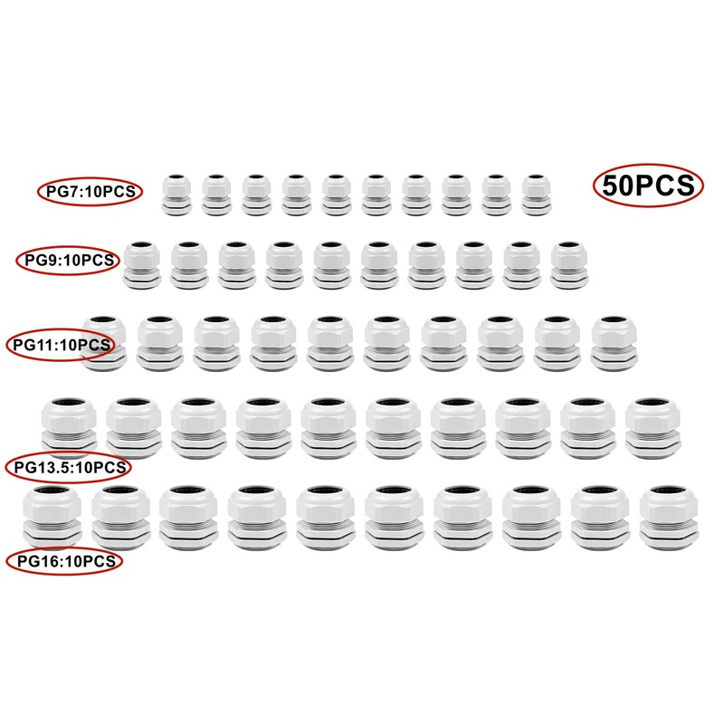 HUAZIZ 50pcs Cable Gland Waterproof Adjustable 3-13mm PG7 PG9 PG11