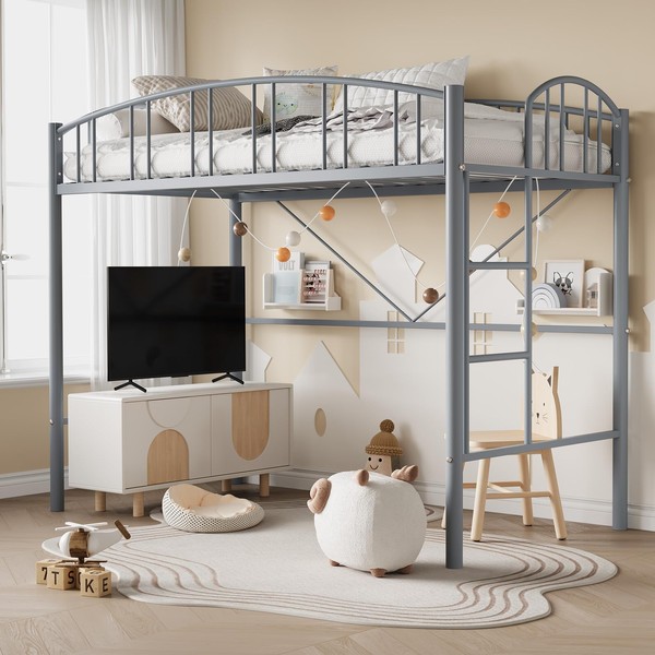 GarveeHome Loft Bed Twin Size, Heavy Duty Metal Loft Bed