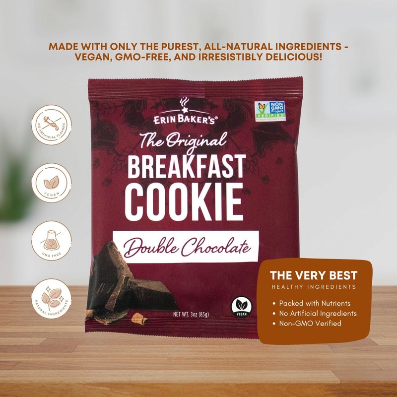 Erin Baker's Breakfast Cookies, Double Chocolate, Whole Grain, Non-GMO, 3