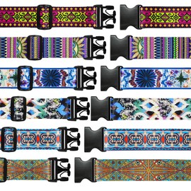 6 Pieces Luggage Straps Patterned Luggage Strap Suitcase Straps Luggage Belt Adjustable Travel Luggage Belt Strap with Quick Release Buckle, 2 inches Wide by 72 inches Long (Retro Stvle)