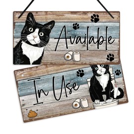 Putuo Decor Restroom Door Sign, In Use Available Bathroom Door Double Sided, Vacant Occupied Privacy Sign for Office, Business, School, Company, Hotel, Library, Gym - Cat Brown