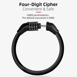 FUZVOL Bike Lock Cable, 4-Digit Combination Bicycle Lock for Cycle, Motorbike, Scooter, Mountain Bike, Pram, Outdoor, High Security & Waterproof Bike Chain Locks,Portable(Black)