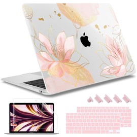 May Chen for MacBook Air 13 inch Release 2021 2020 2019 2018 (Models: M1 A2337/A2179/A1932), Plastic Hard Shell Case for MacBook Air 13 with Retina Display & Touch ID, Luxury Lotus Flowers