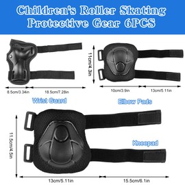 Children's Knee Pads, Protectors for Children, Adjustable with Wrist Pads and Elbow Pads, 6 in 1 for Skateboard, Inline Skates, Hoverboard, Bicycle (Black)