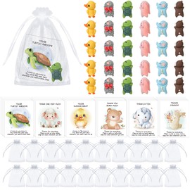 Ceenna 90 Pcs Employee Appreciation Gifts Animal Pun Lapel Brooch Thank You Note Cards Mesh Organza Bags Cute Resin Turtle Duck Sheep Bear Elephant Rabbit Pins for Coworker Assistant Gift Pocket Favor