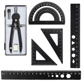 Compass Maths, 6-Piece Geometry Set with Protractor and Compass, Durable Tools for Precise Drawing, Ideal for Secondary School Students, Teachers, Engineers and Artists