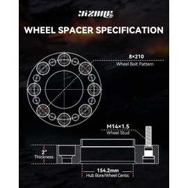 YIZBAP 2PCS 8x210 Hubcentric Wheel Spacers, 2 inch 8x210mm Wheel Spacers 154.2mm Hub Bore with M14x1.5 Thread Pitch for Front Wheels 2011-2023 Silverado 3500 HD Sierra 3500 HD Dually Front Only