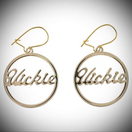 Vintage Script Gold Tone Name"Vickie" Pierced Earrings For Women Statement Chunky Crystal Fashion Jewelry Or Clip Statement Chunky Pendant Rhinestone Necklace for Women
