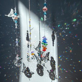 H&D HYALINE & DORA Crystal Suncatcher Hanging Metal Butterfly Decoration, Glass Ball Prism Rainbow Maker, Home Decoration, Pack of 3