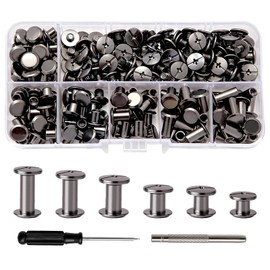 110 Sets of Screw Rivets, 4/5/6/8/10/12 mm Chicago Binding Screws, M5 Book Screws, Chicago Screws for DIY Leather Decoration, Collar, Harness, Luggage, Purse, Bags, Crafts, Gun Grey