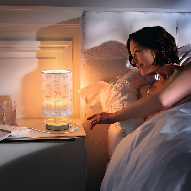 Aslsiy Coquette Ribbon on White Bedside Table Lamp Lovely Bow