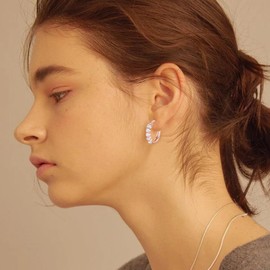 Sterling Silver Opal Hoop Earrings for Women 14K White Gold Plated Hypoallergenic Huggie Earrings with Opal Gemstone Earrings Jewelry for Gifts (Rose Gold &White Opal)