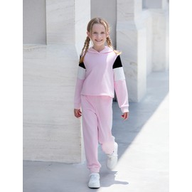 PATPAT Girls Butterfly Print Hoodies and Sweatpants Sweat Set Sweatsuit Tracksuit Fall Outfits Cute Clothes 5-14 Years, Light Pink, 11-12 Years