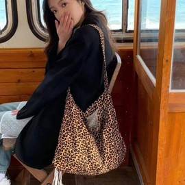 fdsmall Leopard Tote Bag for Women, Canvas Shoulder Handbags Big Capacity Shopping Bag with Inner Pocket Practical Shoulder Bags for Women (Yellow)