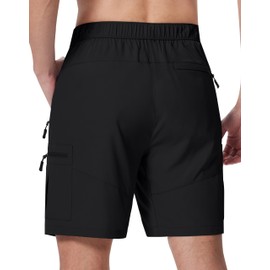 SERAMY Mens Hiking Cargo Shorts 7 Inch with Zipper Pockets Quick Dry Stretch Lightweight Drawstring for Outdoor Casual Fishing Black XL