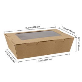 KEILEOHO 60 Pack Take Out Kraft Brown Boxes with Clear Window, 40oz Take Out Food Containers, Catering To Go Pastry Boxes, Disposable Paper Food Boxes for Pastries, Dessert