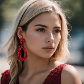 EVER FAITH Women's Crystal Open Hoop Oval Drop Statement Earrings, Crystal