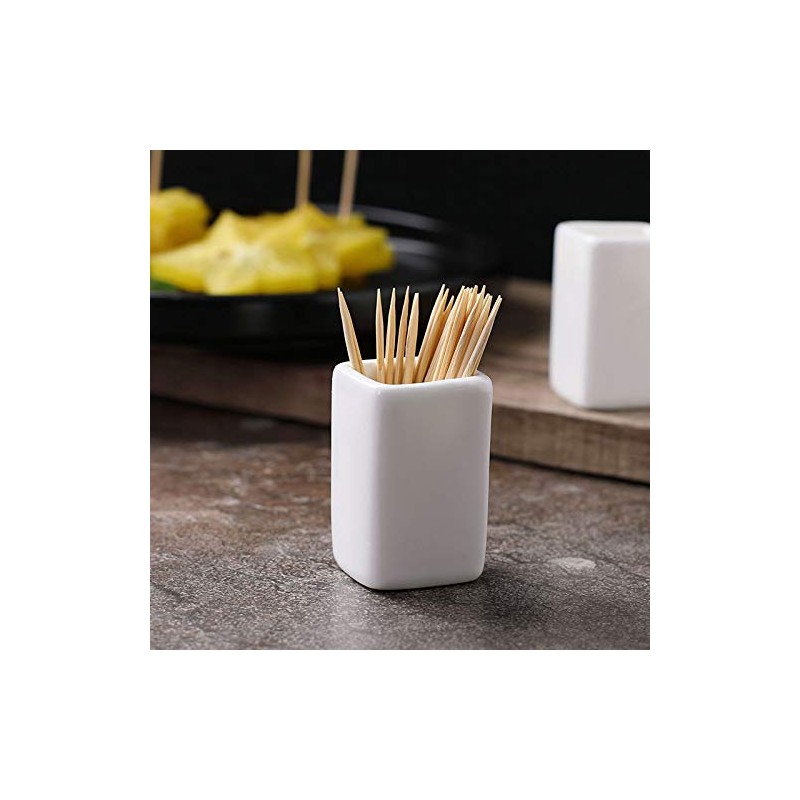 Sizikato 2pcs Simple Pure White Square Ceramic Toothpick Holder.