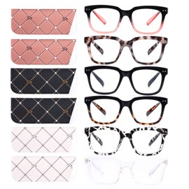 CHOFILORD 6 Pack Fashion Reading Glasses for Women Men Blue Light Blocking Oversized Square Readers with Spring Hinge (6 Pack Mix, 2.25, multiplier_x)