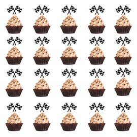Sleyberoy Checkered Flag Racing Cupcake Toppers-Racing Flag Finish Line、Flags Race Car Party、sports parties、birthdays extreme sports Picks Set Decorations Supplies (20pc flag)