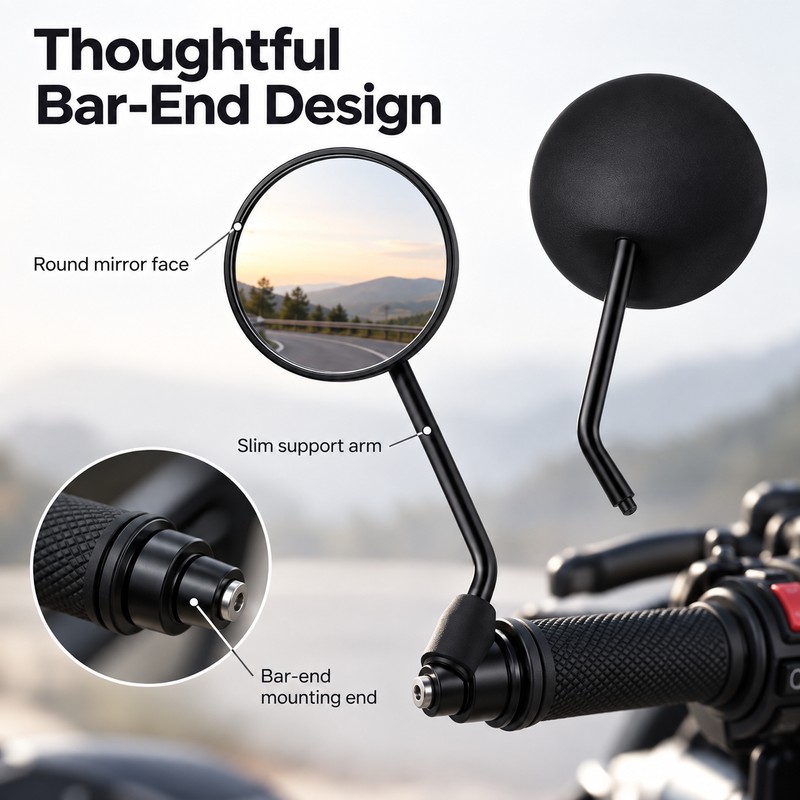 Motorcycle Bar End Mirror for Rear Viewing – Compact Side