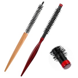JIYIN 2 Pcs Small Round Hair Brush, Mini Hair Round Wood Brush Mustache Brush Roller Brush For Blow Drying Curling Brush For Short Hair Portable Circular Hairbrush Hairdressing Brushes For Women Men