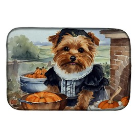 Caroline's Treasures DAC1795DDM Norfolk Terrier Fall Kitchen Pumpkins Dish Drying Mat Absorbent Dish Drying Mat Pad for Kitchen Counter Dish Drainer Mat for Countertop, 14 x 21", Multicolor
