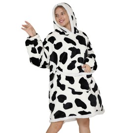 Oversized Blanket Hoodie, Sherpa Fleece Wearable Blanket for Unisex, Adult, Women, Men, Fluffy, Giant, Comfortable Hooded Blanket, cow, Einheitsgröße Große Größen Tall