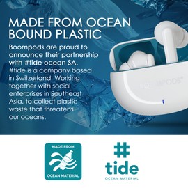Boompods Skim Sustainable True Wireless Earbuds - Bluetooth Earphones with ENC Microphone & 20Hr Playtime, Water-Resistant Ear Buds Made from Ocean-Bound Plastic, Custom Controls & Gaming Mode, Black