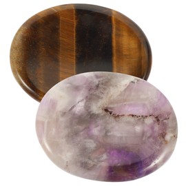 FRCOLOR 2pcs Natural Thumb Massage Stones for Portable Worry Stones Amethyst and for and Meditation Therapy
