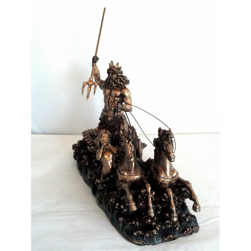 US Poseidon on Hippocampus Chariot Nautical Statue Sculpture Figure