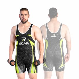 ROAR Athletic Men's Wrestling Singlet Suit Bodywear Uniform (Professional Green, Large)