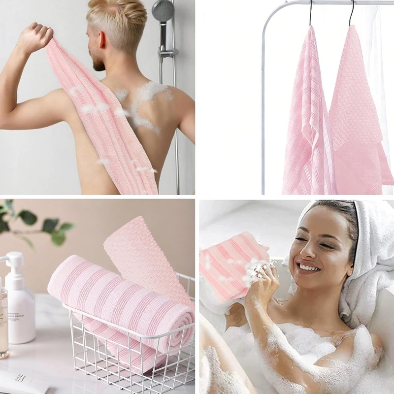 Toalla exfoliante corporal japonesa Rosa KEYRI de doble textura para