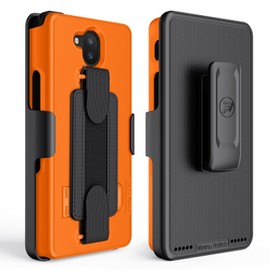 Wireless ProTech Case Compatible with Sonim XP10 (XP9900), Shell Case and Belt Clip Holster Combo with Handstrap, Kickstand and Screen Protector (Orange)