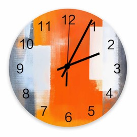Orange Wall Clock Abstract Painting Wall Clock 12" Silent Non-Ticking Quartz Battery Operated Fall Thanksgiving Living Room Decor Clock, Easy to Read Clock for Bedroom Decor Office Decor Kitchen Decor