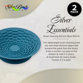 Silver Brush Limited 9057 Silver Essentials 500ml Round Brush Cleaning Silicone Bowl, Leak-Proof Paint Brush Water Cup for Water Media Painting, for Studio, Travel, and Plein Air, 2 Pack